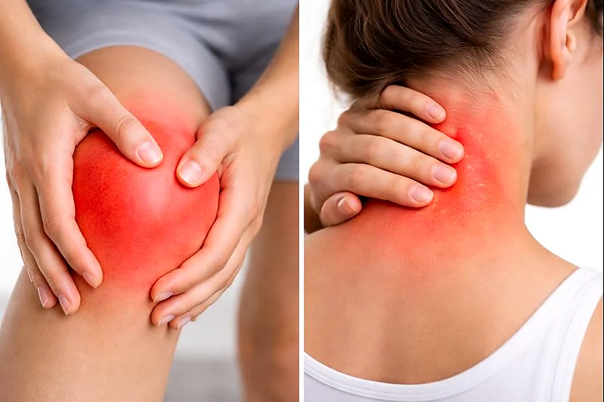 Muscle and joint pain with inflammation in knee and neck areas