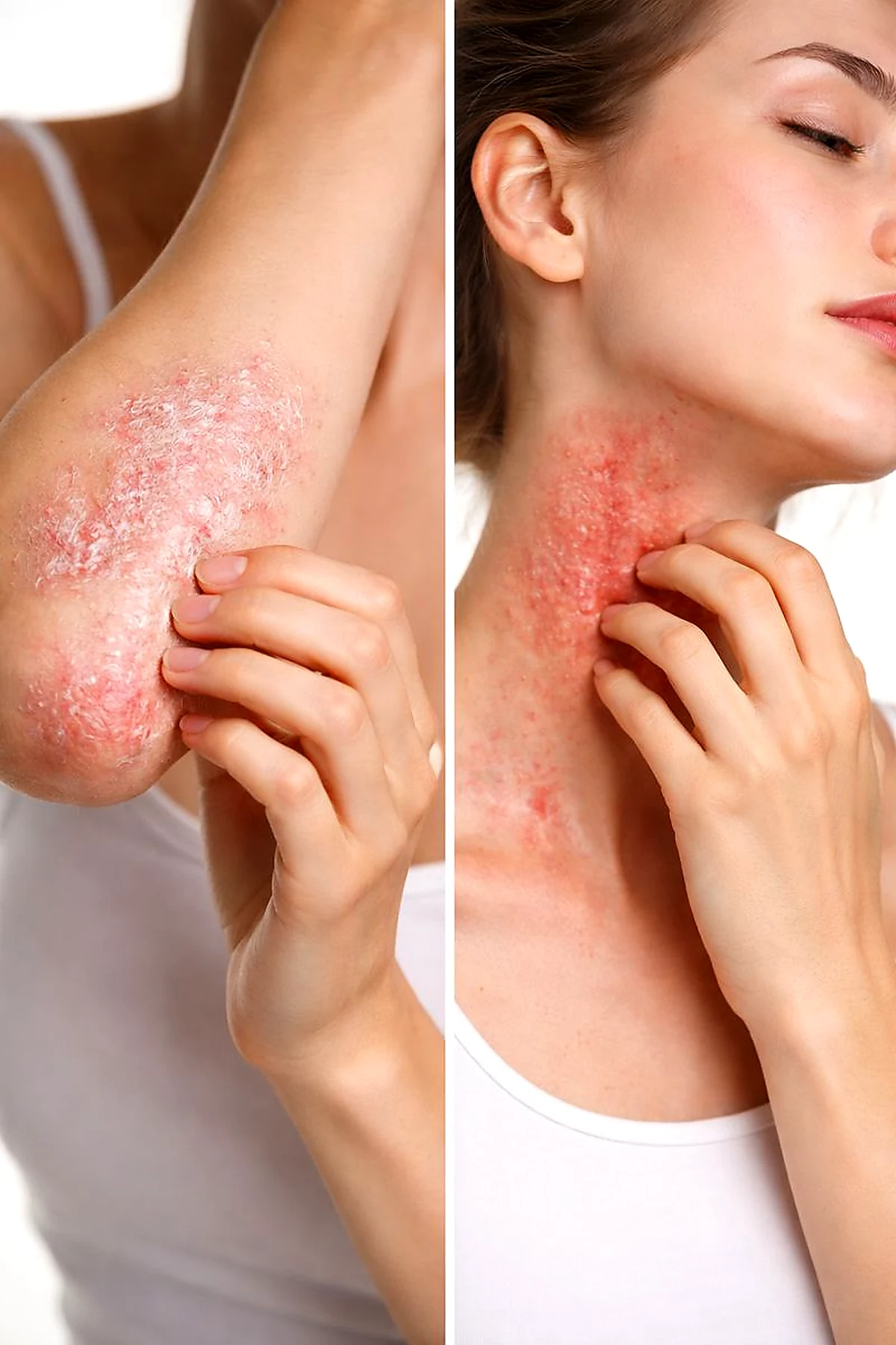 Psoriasis and eczema skin condition showing redness, dryness and itching patches